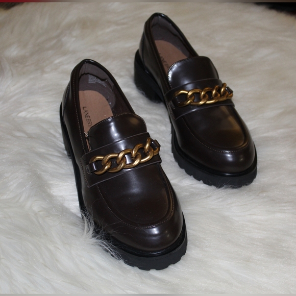 Lane Bryant NWT 10 Wide Women’s Faux Leather Brown Gold Chain Loafer Dress Shoes - Picture 5 of 9